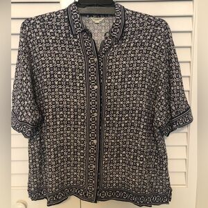 Chic Navy and White Patterned Button Down Shirt